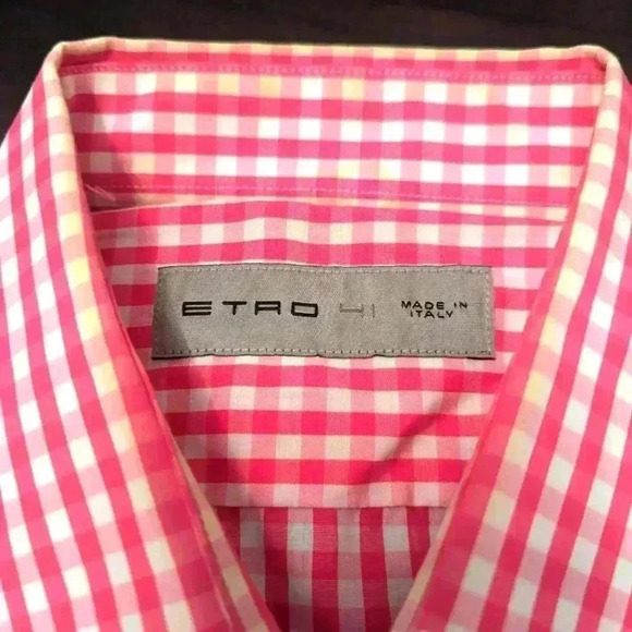 Etro Red Gingham Button Down Long Sleeve Check Dress Shirt - size 41 BNWOT - Picture 2 of 5